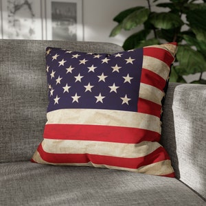 United States Vintage American Flag Throw Pillow Cover (Multiple Sizes) - Square Accent Pillow Cover