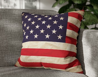 Vintage American Flag Pillow Cover: Patriotic Throw Pillow