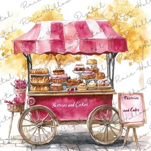 Clip Art Bundle: 15 Pastry Cart PNGs for Junk Journaling, Card Making, Scrapbook, Craft, Cosy Fall Coffee Lovers Designs Digital Download