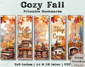 Cozy Fall Bookmark Set: Autumn Leaves, Book Lover Gift (PDF)