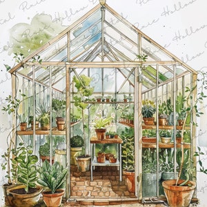 Lot de cliparts : 14 PNG de serre pour les amateurs de plantes, journal indésirable, fabrication de cartes, scrapbooking, travaux manuels, dessins fantaisistes en téléchargement numérique