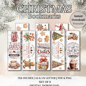 Marcadores de Navidad Regalo imprimible Acogedor paquete de vacaciones Lectura Libro Amante Conjunto de 8 Descarga digital A4 Carta de EE. UU. PNG Descarga PDF