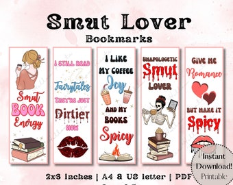 Smut Bookmarks Printable Gift for Smut Book lovers, Bookish Spicy Books Bookmarks, Instant Digital Download, Commercial license, PDF PNG