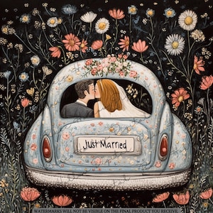 Clip Art Bundle: 15 Just Married PNGs für Junk Journaling, Kartenherstellung, Scrapbook, Handwerk, Hochzeit Braut Bräutigam Auto Design, digitaler Download