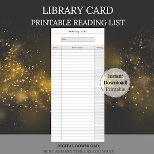 Bibliotheekkaart bladwijzer, afdrukbare leeslijst boekenclub cadeau, vintage bladwijzer afdrukken en knippen boektracker, digitale instant download pdf png