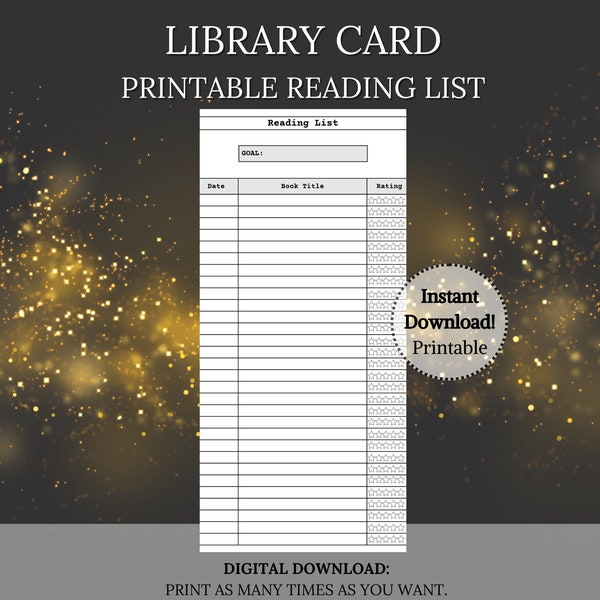 Library Card Bookmark, Printable Reading List Book club gift, Vintage Bookmark Print and Cut Book Tracker, Digital instant Download pdf png