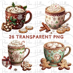 Clipart Bundle: 26 Christmas Hot Chocolate PNG for Junk Journaling, Card Making, Scrapbooking, Hot Cocoa Mug, Sublimation, Digital Download