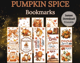 Pumpkin Spice Bookmarks Set of 8, Cozy Fall Reading Gift (Digital Download)