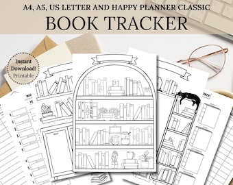 Printable Book Tracker: Reading Journal Planner, Review Log (Digital Download PDF)