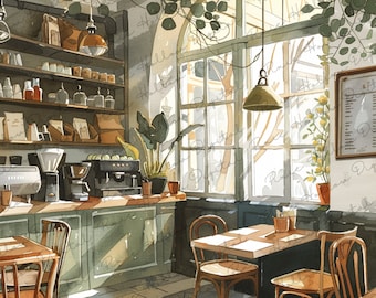 Coffee Shop Clipart Bundle: 10 Cosy Watercolour Café PNGs (Digital Download)