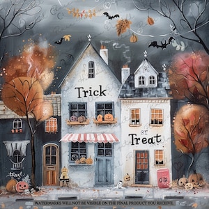 Bundle d'images clipart : 10 images PNG confortables de boutiques d'Halloween fantaisistes pour créer un journal indésirable, faire des cartes, des albums, des créations manuelles, téléchargement numérique instantané