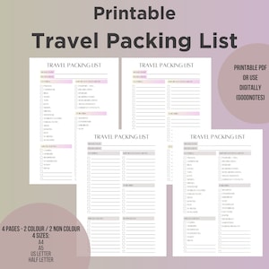 Printable Travel Packing List, To Do Vacation list, Digital download, Printable Planner, Digital Download, check list PDF, Digital planner