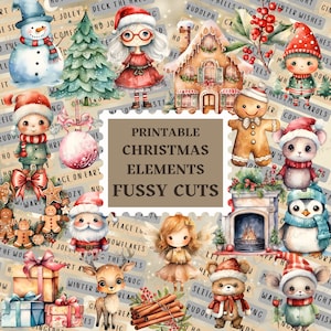 Christmas Fussy Cuts, Printable Elements, Festive Journaling Stickers, Christmas Junk Journal, Instant Download PNG PDF Hight Quality 300dpi