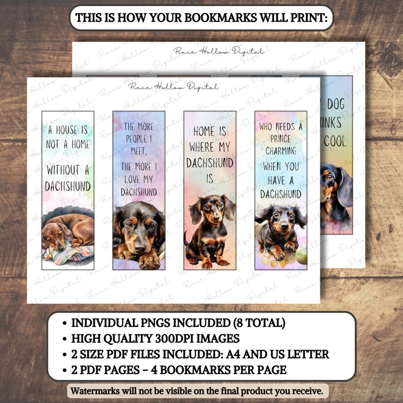 Dachshund Bookmarks Printable Dog Lover Gift, Reading Bundle for Book ...