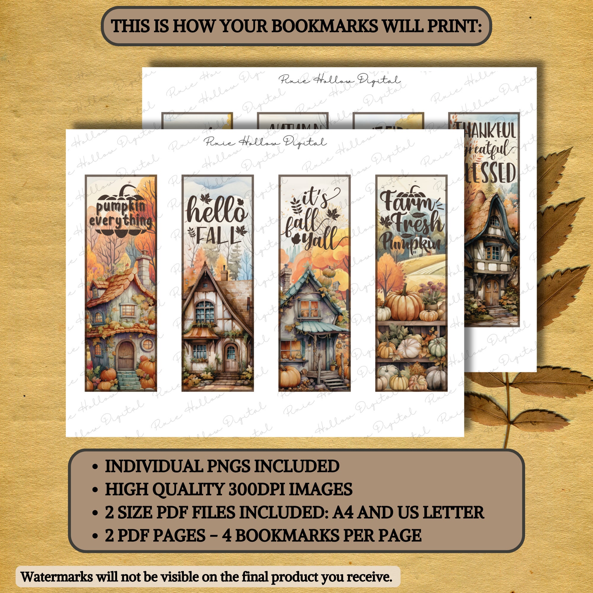 Fall Bookmarks Printable Gift for Book Lovers Set of 8 Digital Download ...
