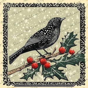 Pacote de Clip Art: 15 PNGs de pássaros de Natal para diário de lixo, criação de cartões, artesanato de scrapbook, ilustração em estilo de selo postal Download digital
