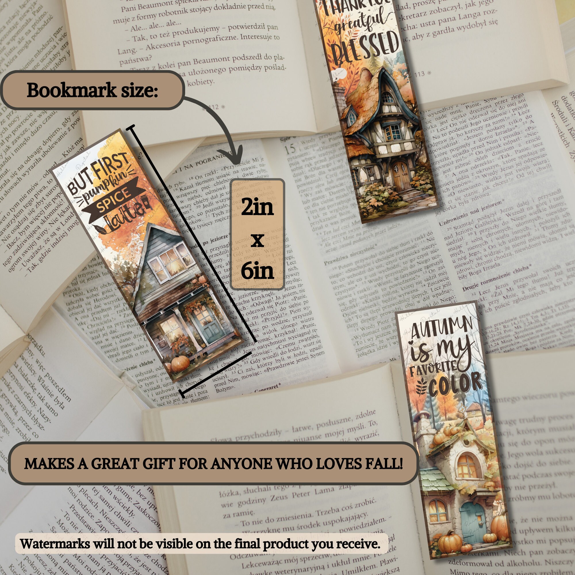 Fall Bookmarks Printable Gift for Book Lovers Set of 8 Digital Download ...