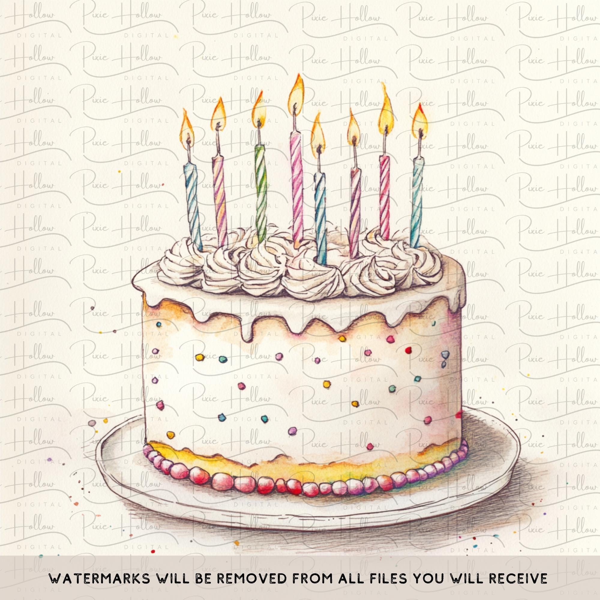 Watercolor Birthday Cake Clipart: 18 PNG Bundle (digital Download ...