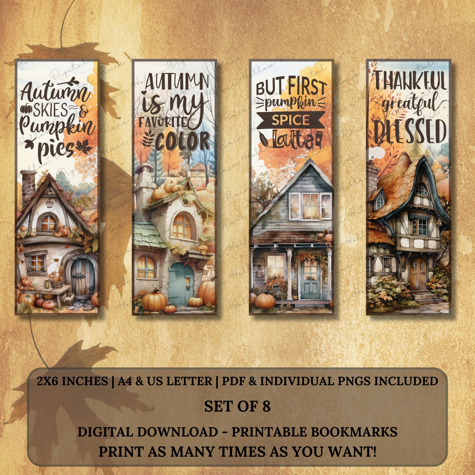 Fall Bookmarks Printable Gift for Book Lovers Set of 8 Digital Download ...