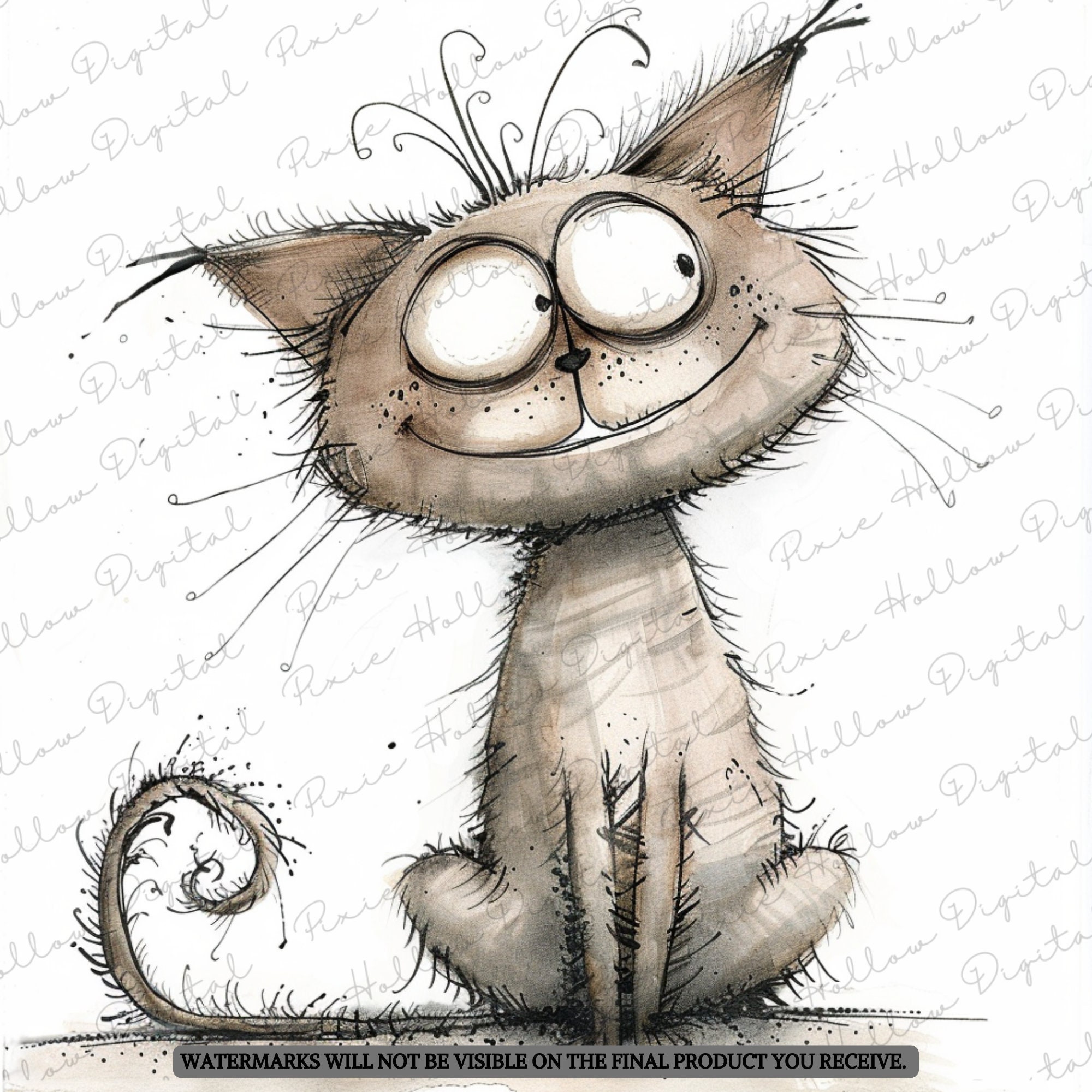 Whimsical Cat Clipart Bundle: 10 Scruffy Cats PNG Designs for Crafts ...