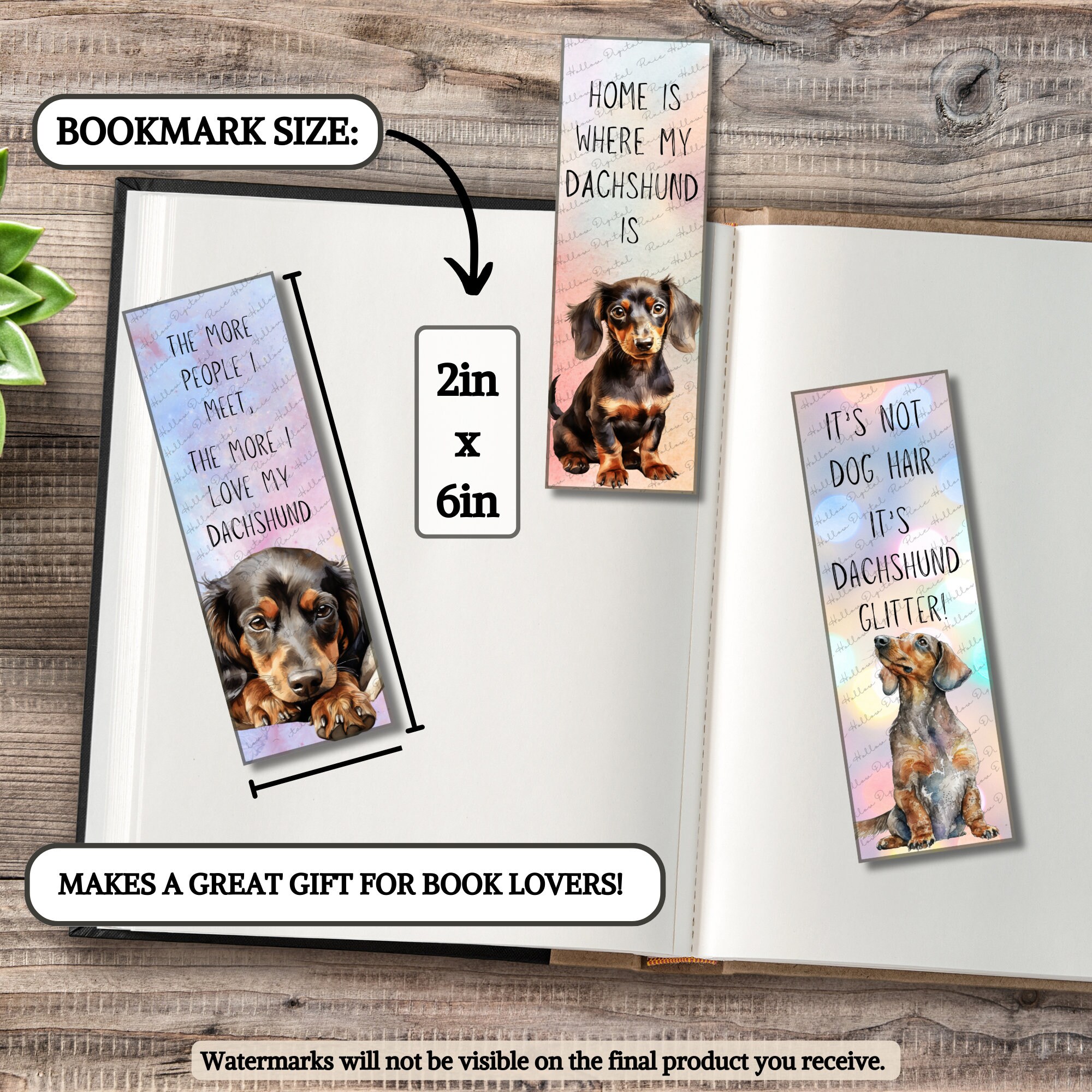 Dachshund Bookmarks Printable Dog Lover Gift, Reading Bundle for Book ...