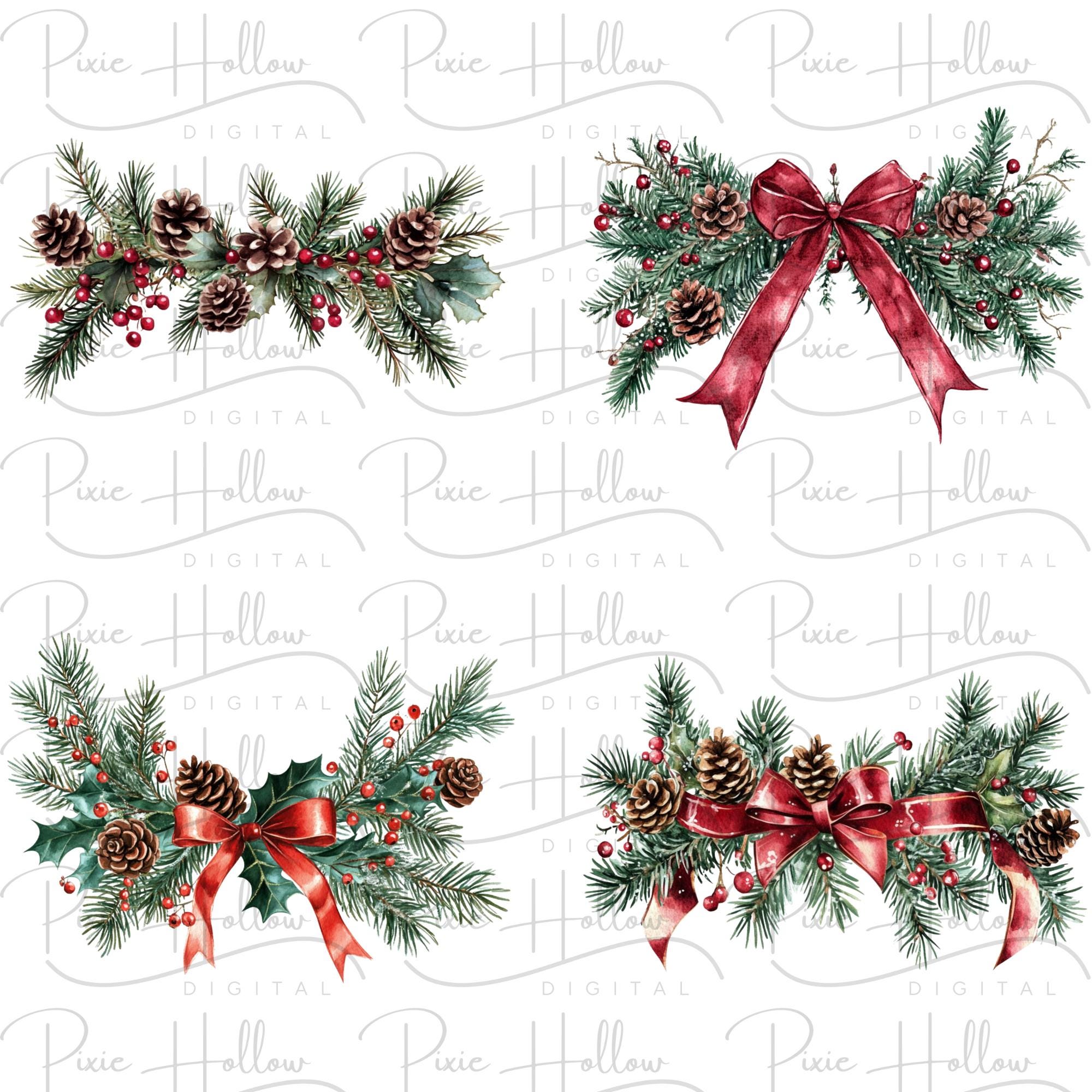 Christmas Garland Clipart Bundle: 24 PNG Graphics (digital Download) - Etsy, image size:2000x2000