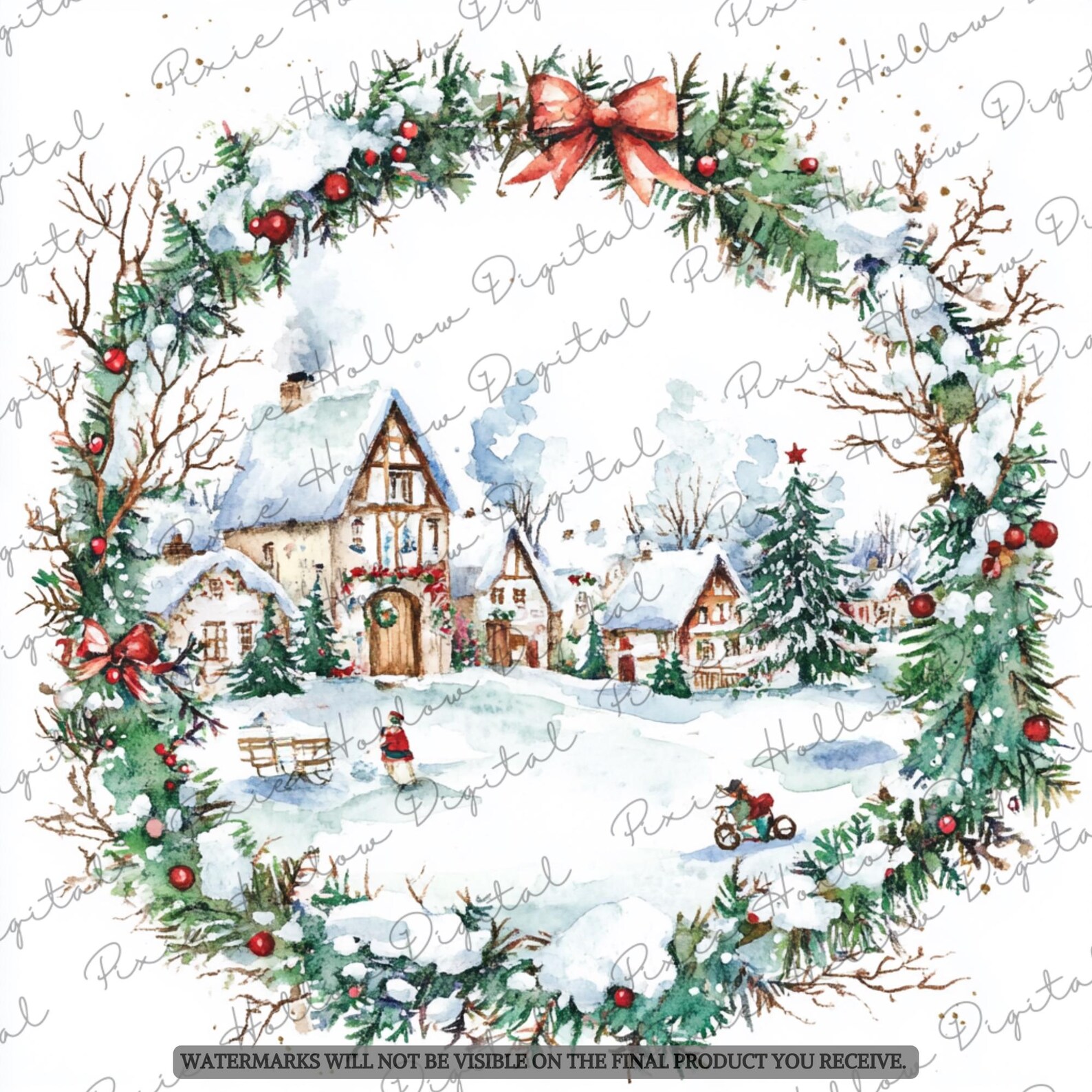 Watercolor Christmas Clipart Bundle: 18 PNG Frames & Wreaths (digital ...
