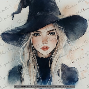 Clip Art-bundel: 15 prachtige heksen PNG's voor het maken van kaarten, junkjournaling, plakboek, knutselen, aquarel Halloween-ontwerp digitale download