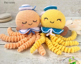 Crochet Jellyfish PDF Amigurumi Pattern,Marine Animal Toy,Baby Shower Gift,Cute Rattle Toy,Fun Handmade Toy