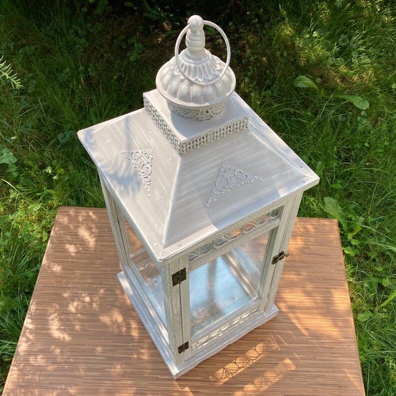 Pillar Candle Lantern Set Whitewash Wood Frame Vintage Lantern Hanging