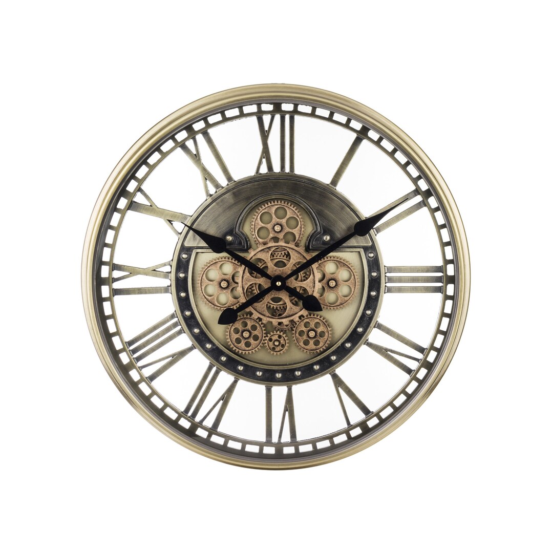 Horloge De Bureau Steampunk Lafocuse - Engrenages Mobiles, Bois Vintage, Transformable En Murale, 29cm, Chiffres Romains