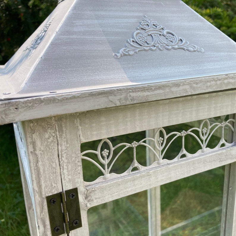 Pillar Candle Lantern Set Whitewash Wood Frame Vintage Lantern Hanging