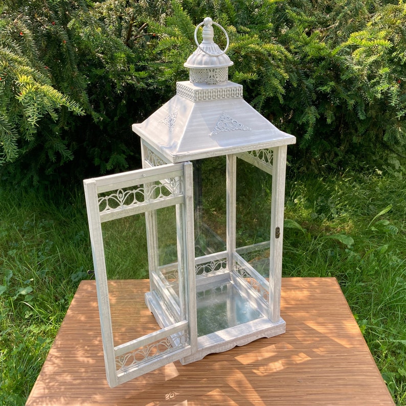 Pillar Candle Lantern Set Whitewash Wood Frame Vintage Lantern Hanging