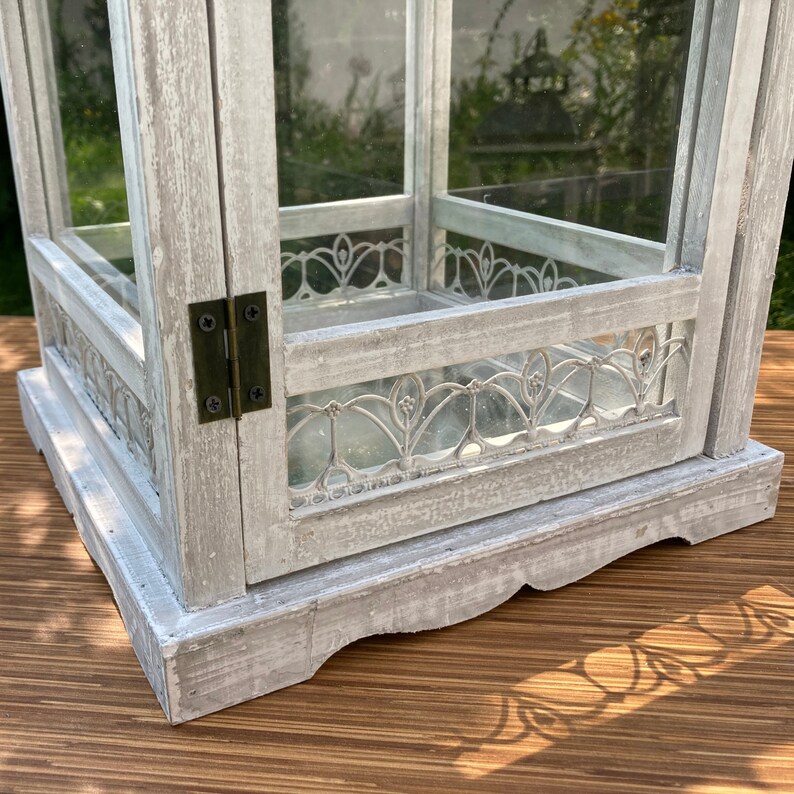 Pillar Candle Lantern Set Whitewash Wood Frame Vintage Lantern Hanging