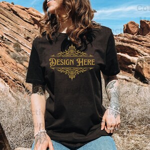 Black Bella Canvas 3001 Mockup | Tshirt Mockup | Outdoor Mockup | Womens Mockup | Black Tshirt Mockup | Location Mockup | Model Mockup