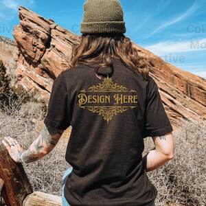 Black Bella Canvas 3001 Mockup | Tshirt Mockup | Outdoor Mockup | Womens Mockup | Black Tshirt Mockup | Location Mockup | Model Mockup