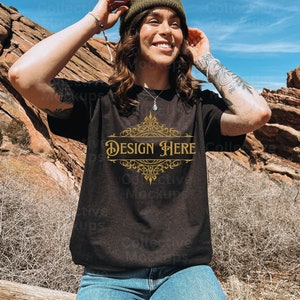 Gildan 5000 Black Tshirt Mockup | Gildan 5000 Mockup | Outdoor Mockup | Location Mockup | Model Mockup | Black Shirt Mockup | Womens Mockup