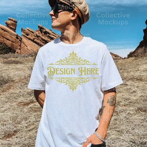 White Bella Canvas 3001 Mockup | Outdoor Mockup | Location Mockup | Model Mockup | Mens Mockup | White Tshirt Mockup | Bella Canvas 3001