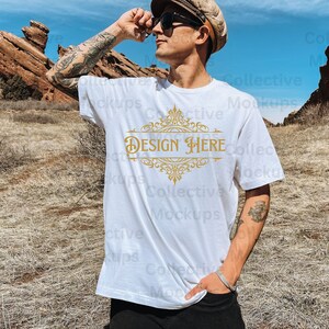 White Bella Canvas 3001 Mockup | Outdoor Mockup | Location Mockup | Model Mockup | Mens Mockup | White Tshirt Mockup | Bella Canvas 3001