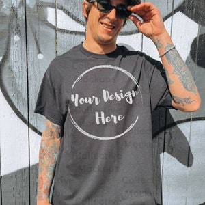 Gildan 5000 Black Tshirt Mockup | Gildan 5000 Mockup | Outdoor Mockup | Location Mockup | Model Mockup | Black Shirt Mockup | Mens Mockup