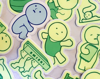Glow In The Dark Smiski Stickers: Green Vinyl Decals - Set 2
