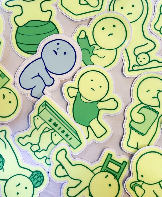 Glow In The Dark Smiski Stickers: Green Vinyl Decals - Set 2