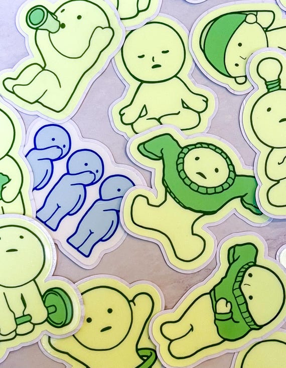 Glow In The Dark Smiski Stickers: Green Vinyl Decals - Set 1