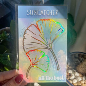 Ginkgo Biloba Sun Catcher: Holographic Rainbow Window Cling