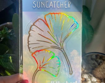 Ginkgo Biloba Sun Catcher: Holographic Rainbow Window Cling