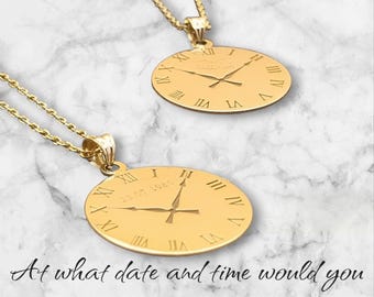 Dainty Clock Necklace, Custom Design Necklace, Personalized Pendant, Christmas Gift, Birth Hour Jewelry, Clock Necklace Charm, Gift For Her.