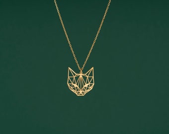 Origami Cat Necklace, 925k Silver Animal Pendant, Personalized Necklace, Elegant Pendant, Casual Necklace, Geometric pendant, Tiny Necklace