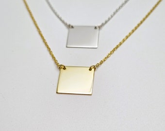Square Necklace, Geometric Pendant, Solid Necklace, 925k Silver Pendant, Tiny Necklace, Unisex Pendant, Personalized Necklace, Disc Pendant.