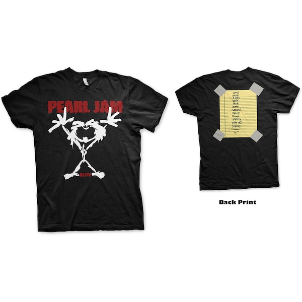 Vintage T-Shirt - Pearl Jam Unisex Top Eddie Vedder Alive Stickman Back Print 90's Grunge Classic Rock Retro Tee
