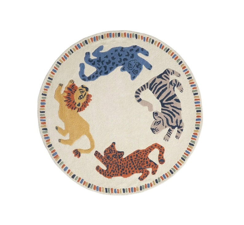 Round Tiger Rug, White Round Rug, Circle Cat Rug, Circle Tiger Carpet ...